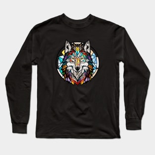 Wolf Animal Portrait Stained Glass Wildlife Outdoors Adventure Long Sleeve T-Shirt